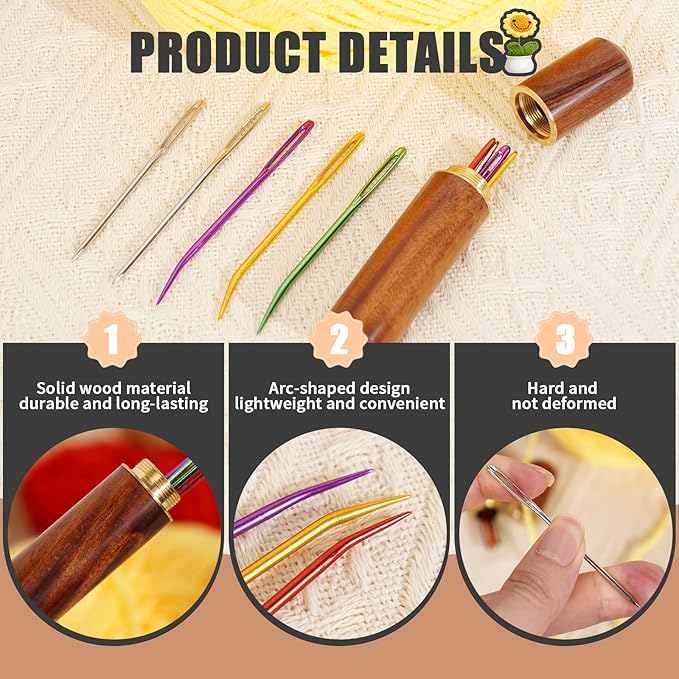 KaiserNgu Yarn Needles, 12 Pac Large Eye Sewing Needle Kit, Darning Tapestry Needles, with Wood Storage