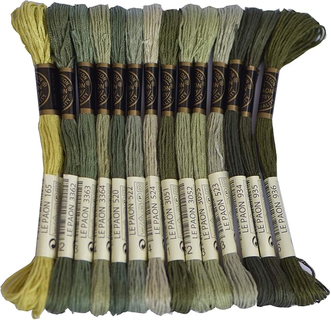 Premium Rainbow Color Embroidery Floss - Cross Stitch Threads - Friendship Bracelets Floss - Crafts Floss - 14 Skeins Per Pack Embroidery Floss, Light Moss Green,Gradient