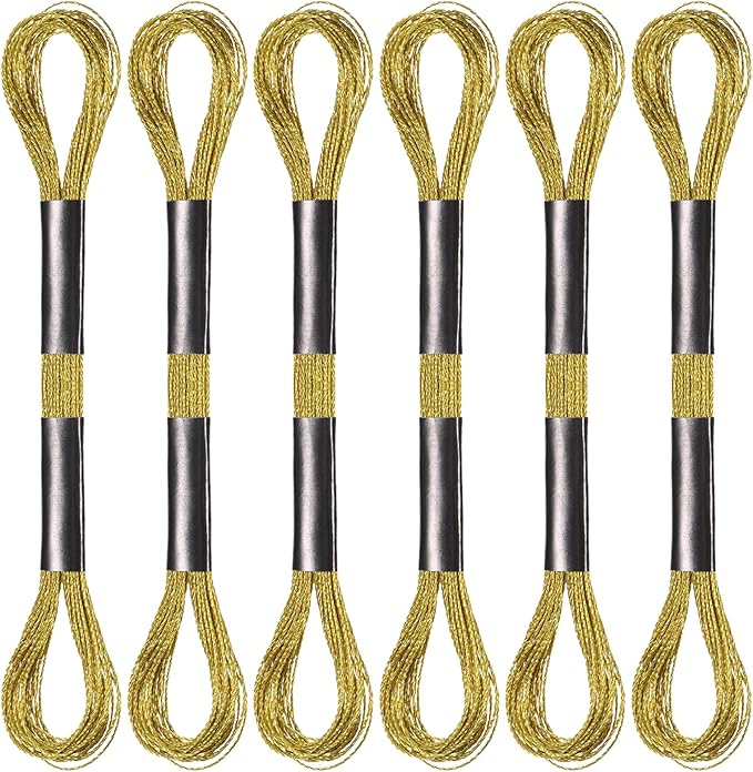6 Skeins Embroidery Threads Metallic Light Gold Embroidery Floss Friendship Bracelet Cross Stitch Thread for Sewing Polyester Cross Stitch Threads for Hand String Art （8 m 12 Strands）