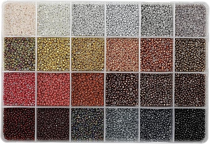 11/0 Glass Seed Beads About 14800pcs 24 Colors 2mm Loose Seed Beads Kit Bracelet Making with 24-Grid Plastic Storage Box for Jewelry Making（24 Colors）