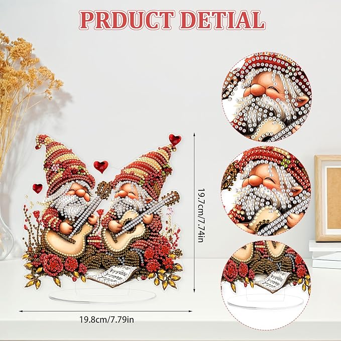 KEYIFA Diamond Painting Desktop Ornament, DIY Guitar Gnome Diamond Art for Adults Beginner, Flowers Gem Arts Table Decor Special Shaped Rhinestone Crafts Home Desk Decoration Gift, Double Sided