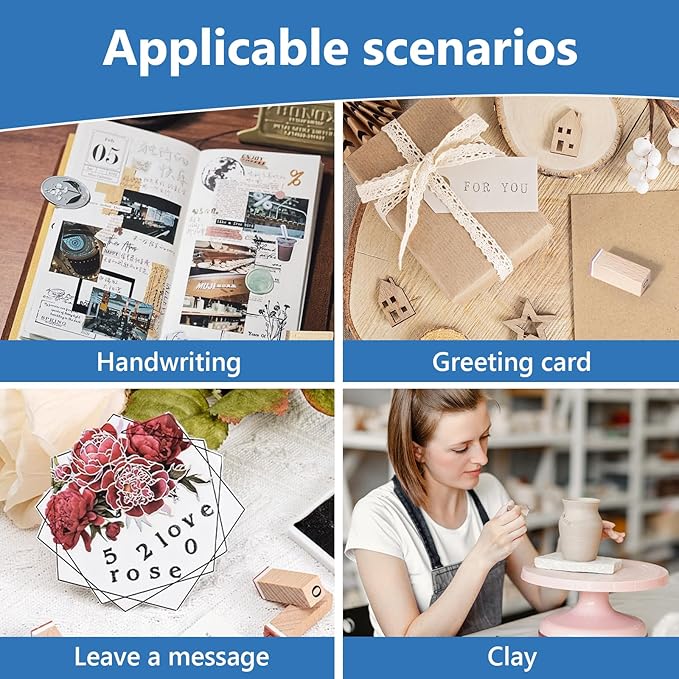 39 PCS Small Letter Stamps and Ink Pad for Crafting, Clay Alphabet Wooden Rubber Stamp Kit, DIY Craft Scrapbook Supplies for Card Making (Small-41PCS)