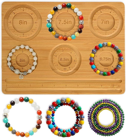 OCTAZI Bamboo Bead Board for Jewelry Making – Natural Bamboo Bracelet & Necklace Design Organizer with Grooved Sizes (Bracelet A)