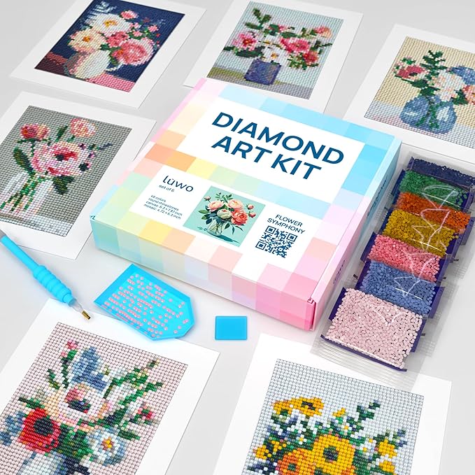 LuwoArte 6 Pack Diamond Painting Kits for Adults – Flower-Themed Diamond Art Kits – Full Drill DIY Paint Gem Art for Adults – Brilliant 5D Diamond Painting Kit – Relaxing Craft for Home Wall Décor