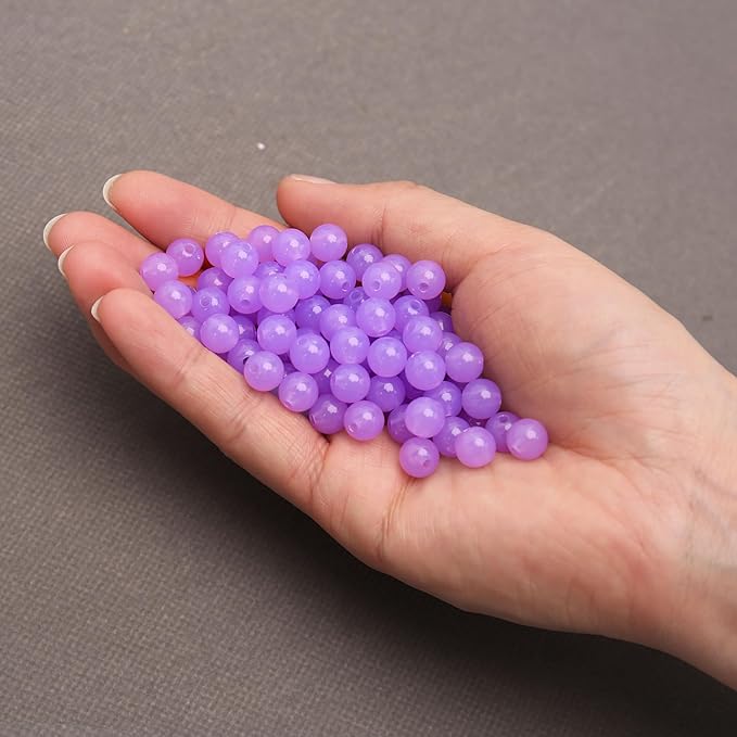 bonny boxx 500pcs 8mm jelly light purple acrylic round beads, smooth transparent acrylic balls, plastic resin gumball bubblegum chunky beads for necklace & bracelet making, crafting supplies