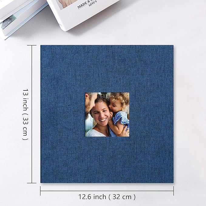 Vienrose Large Photo Album Self Adhesive for 4x6 8x10 10x12 Pictures Linen Scrapbook Album DIY 60 Blank Pages with A Metallic Pen