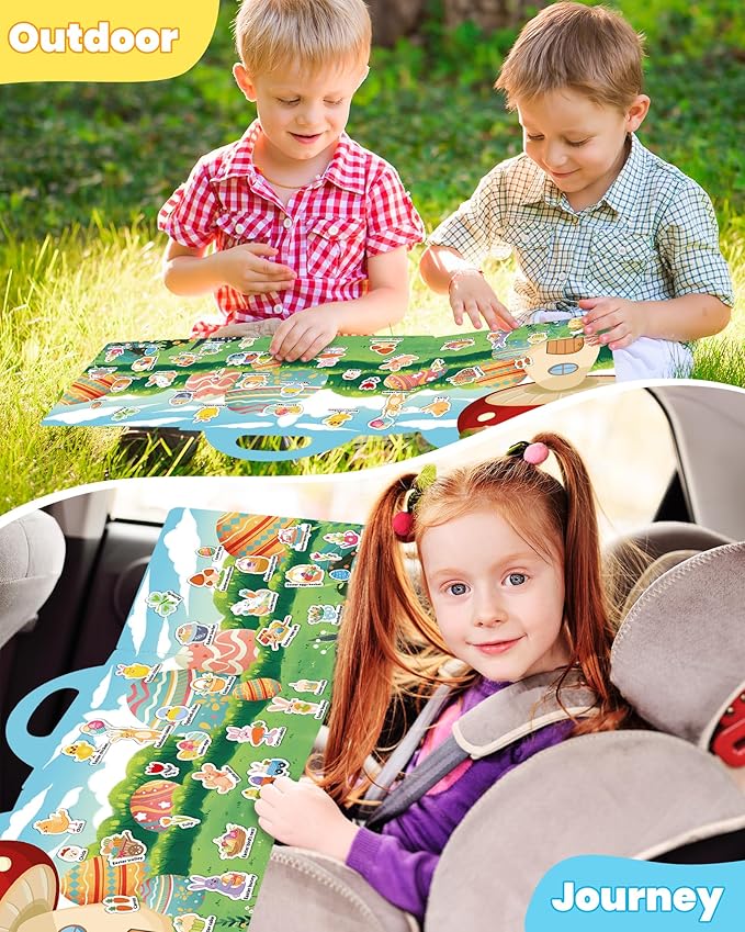 walenced reusable sticker book for toddlers, stickers for kids, toddler sticker book, toddler craft activities, toddler travel toys ages 3 and up boy girl birthday gifts - easter