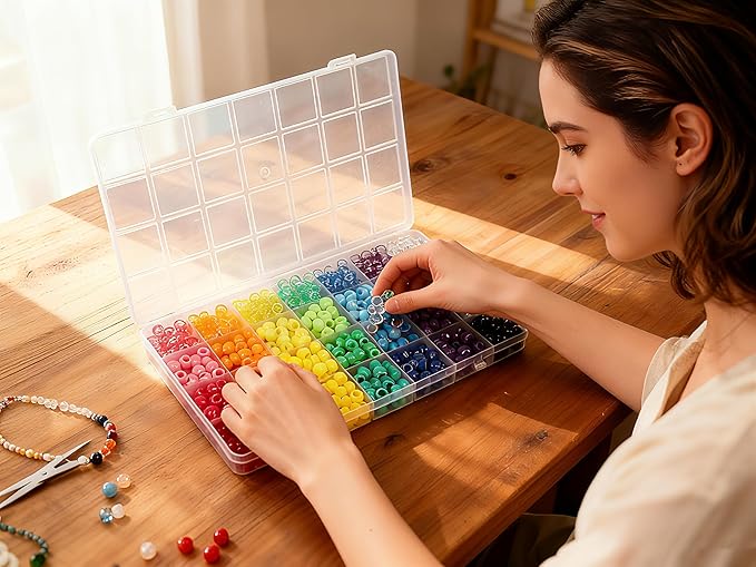 28 Colors Pony Beads Kit for Bracelets, 700PCS 6x9mm Plastic Kandi Beads Bulk for Jewelry Making