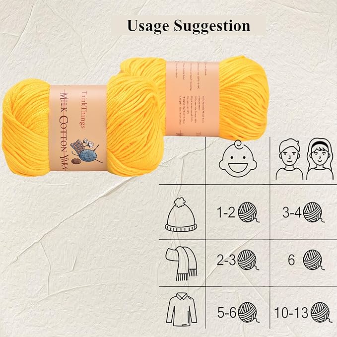 Acrylic Cotton Yarn for Knitting Crochet - Yellow Hand Knitting Yarn - Weaving Yarn Bright Yellow- Crochet Thread Yarn for Crocheting Bulk - 10Balls 17.6Ounces