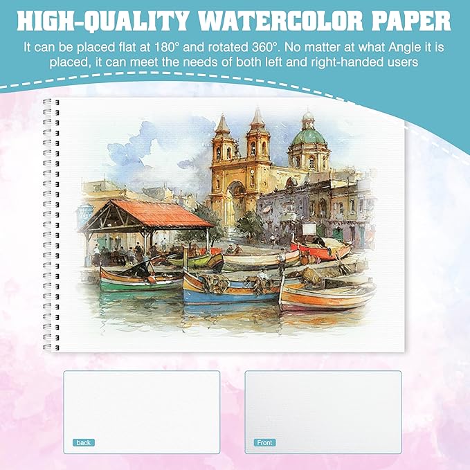 watercolor paper pad, watercolor sketchbook 5.5" x8.5” 140lb/300gsm, spiral bound water color pad journal and sketchbook for adults & kids, markers and art journaling