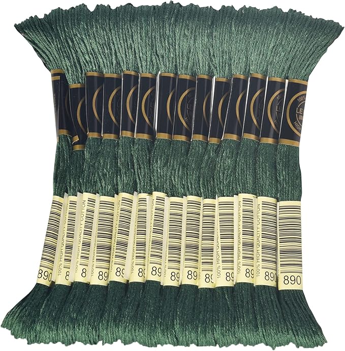 LE PAON Embroidery Floss, 14-Pack Six Strands 100% Long Staple Cotton Embroidery Thread, 8.7-Yard，Color Number：890, Ultra Dark Pistachio Green