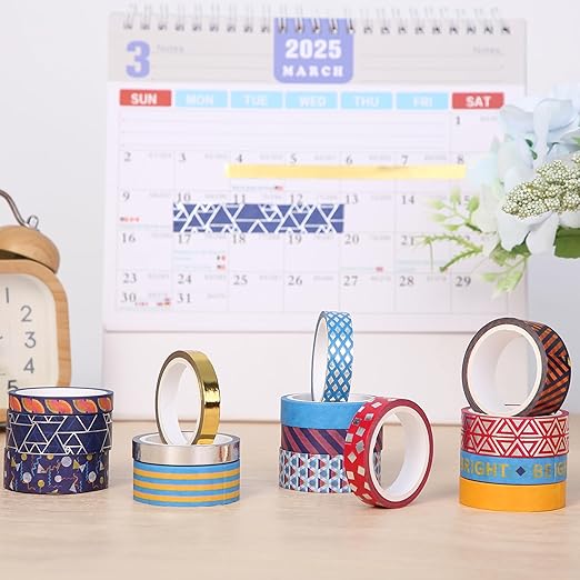 Mr. Pen Washi Tape Set, 15 Rolls, Metallic Foil, Geometric Groove, Decorative Tape, Scrapbook Tape, Craft Tape