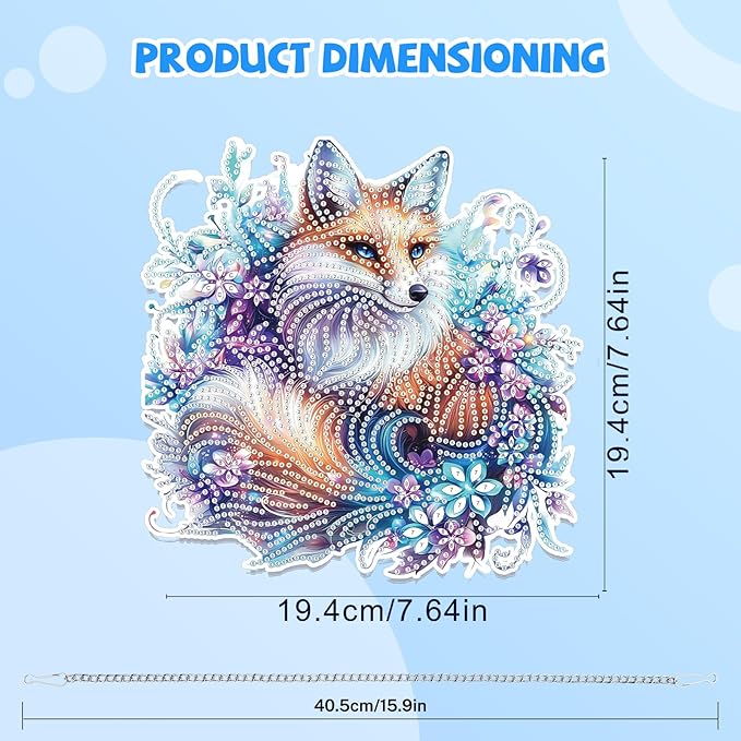 Bowetile Fox Diamond Art Hanging Kits for Adults, 5D Special Shape Diamond Painting Animal Pendant Kits, Gem Art Suncatchers Painting Window Ornament for Home Garden Wall Decor