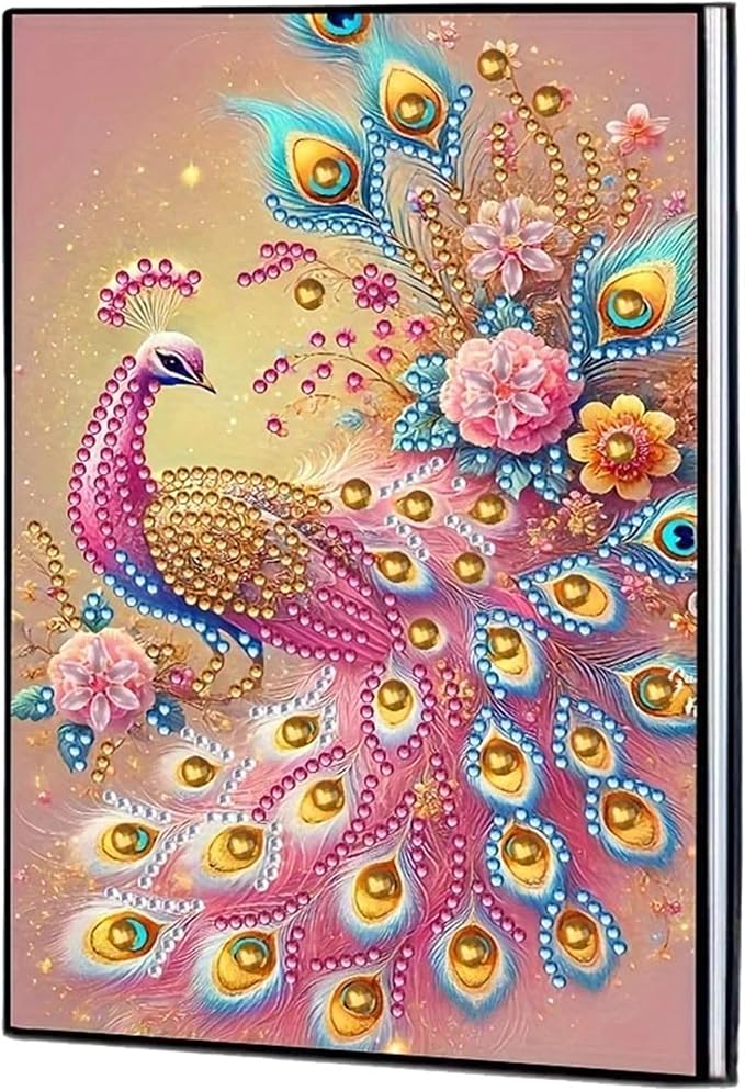 Peacock Diamond Painting Notebook for Adults, A5 Diamonds Art Journal and DIY Sketchbook, Diamond Art Kit Supplies,Gift for Beginners, Craft Lovers, Artists. (Peacock)
