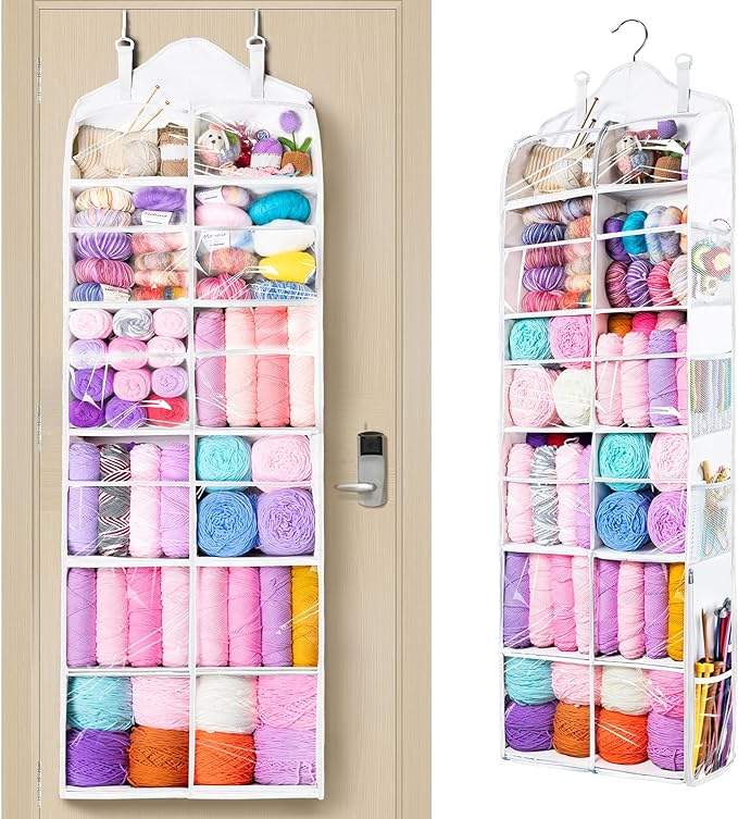 MYBAGZING Hanging Yarn Storage Organizer with Zipper Pockets, 6 Tiers Over the Door & Closet Yarn Holder, Large Crochet & Knitting Organizer with Side Pockets for Hooks, Needles & Accessories