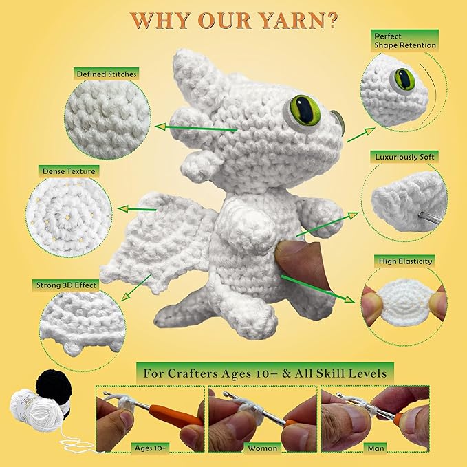lunuafvy crochet animal kit for beginner adults/teen/kid(9+ boy/girl)-easy complete amigurumi knitting starter set with 3-style pattern diagram,left/right-handed 4hr video,soft yarn,gift & storage bag