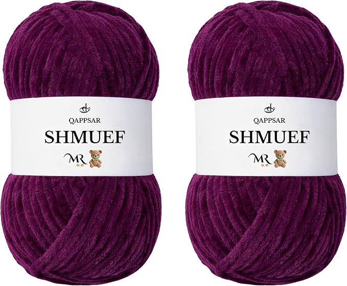 SHMUEF Chenille Yarn 2-Pack – Ultra Soft Velvet Yarn, Super Bulky Weight (5–6 mm), Yarn for Crochet, Amigurumi & Baby Blankets (Wine Purple)