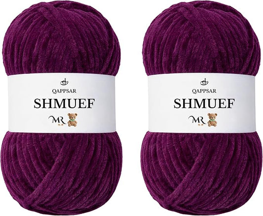 SHMUEF Chenille Yarn 2-Pack – Ultra Soft Velvet Yarn, Super Bulky Weight (5–6 mm), Yarn for Crochet, Amigurumi & Baby Blankets (Wine Purple)