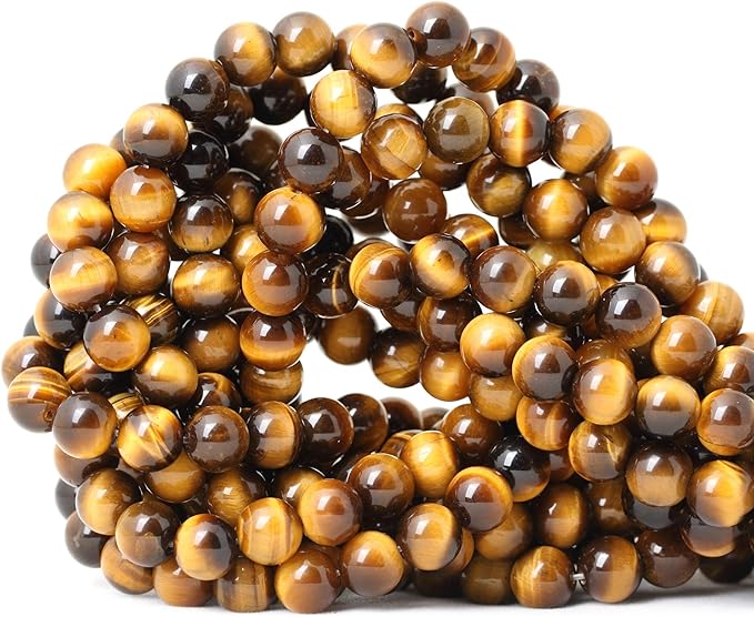cheavian 45pcs 8mm natural yellow tiger eye stone gemstone round loose beads for jewelry making diy findings 1 strand 15"