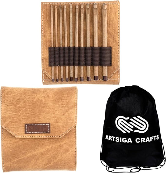 Lykke Umber 6 in. Set Sizes 3.5, 3.75, 4.0, 4.5, 5.0, 5.5, 6.0, 6.5, 8.0, 9mm Crochet Hooks for Sport, Baby, DK, Worsted, Chunky Yarn, Birchwood with Umber DM Case, Project Bag