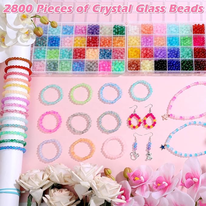 shynek 2800 6mm Glass Beads for Bracelets, 56 Colors Crystal Beads for Jewelry Making, Bracelet Making and DIY Crafts(28 Solid Colors and 28 Mermaid Colors)