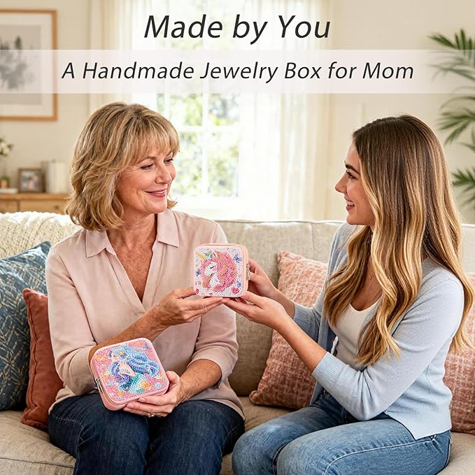 CharySim Diamond Art Jewelry Box Bedazzling Kit, DIY Craft Kit with Gemstones Rhinestones for Adults Women, Jewelry Organizer, Easter Mother’s Day Gifts for Mom, Birthday Gift (Pink Pro)