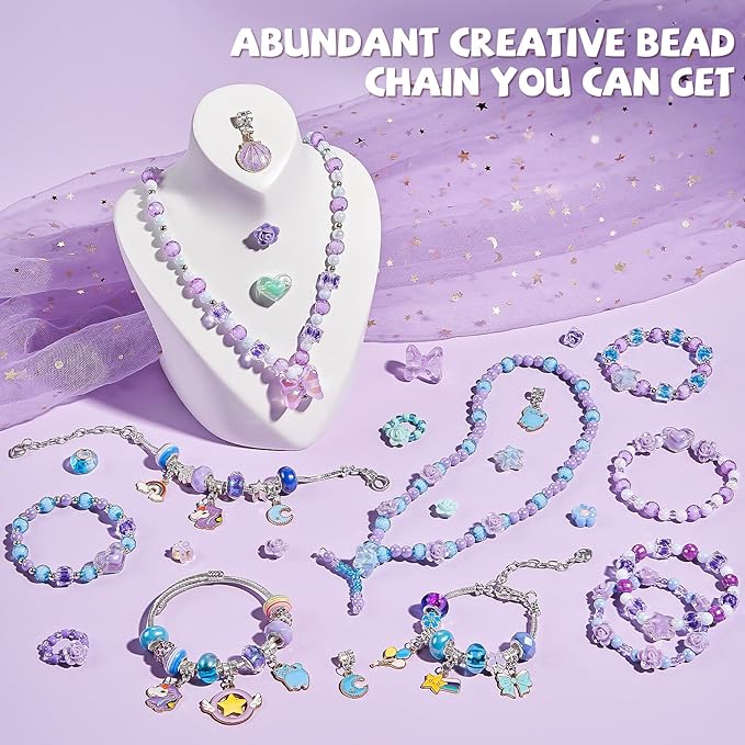 newbandmo jewelry making kit toys for girls 8-12, bracelet making kit for girls, diy craft kits for teen girl age 8 9 10, christmas birthday gifts for kids 8 10 11 12 year old girl (purple)