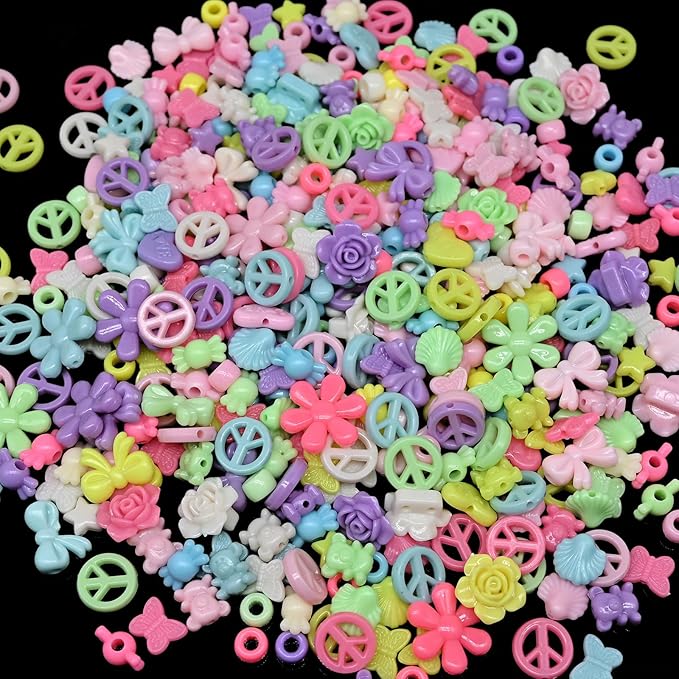 Assorted Acrylic Beads for Bracelet Making kit, 200g+ 11-Style, Pony Candy Kawaii Charms Beads DIY Craft Supplies for Jewelry Keychain Necklaces (Mixed II Candy Color, 440+Pcs, 0.45lb.)
