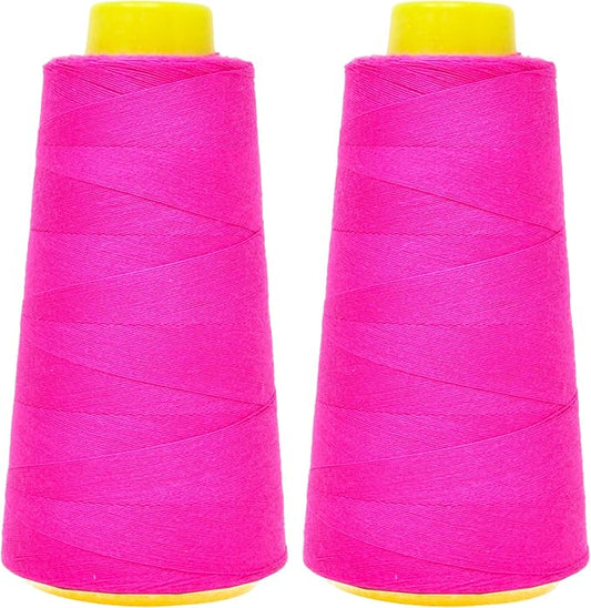 Mandala Crafts Hot Pink Thread Cones for Machine and Hand Quilting - 2400 Yds 50 WT Multiple Purpose Mercerized 100% Cotton Threads for Sewing Machine Serger Embroidery