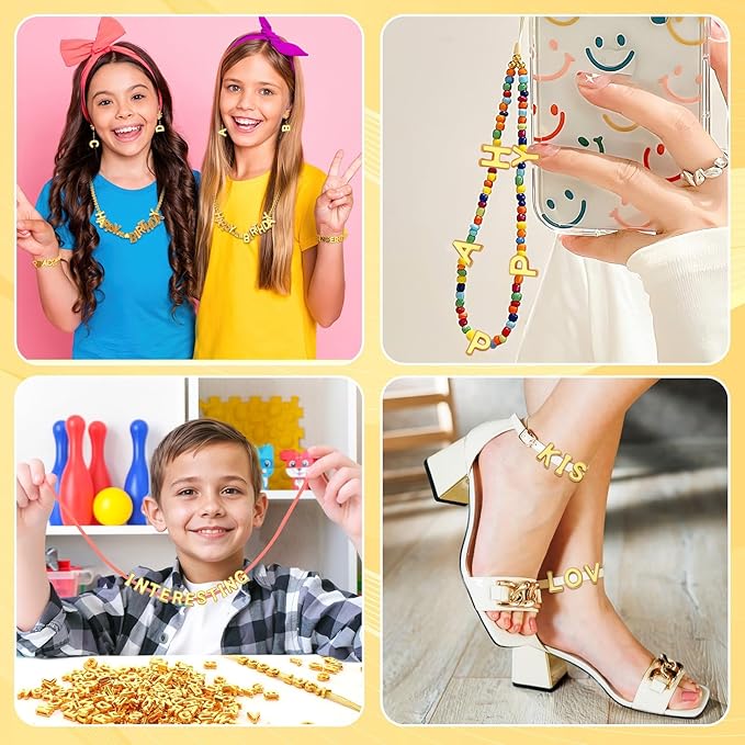 Augshy 700Pcs Gold Large Letter Beads,A-Z Mixed Big Alphabet Shape Beads for Jewelry Making Bracelets Necklaces Key Chains Shoelaces Crafts Party Decor(9 x 12 mm)