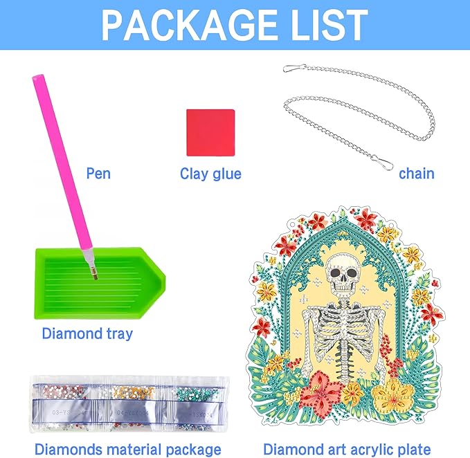 VAIIEYO Skull Diamond Art Hanging Ornament, Flower Diamond Painting Suncatchers Window Hanging Kit with Chain, 7.5x7.5 inch Crystal Pendant Art Craft for Gift Home Wall Front Door Decoration
