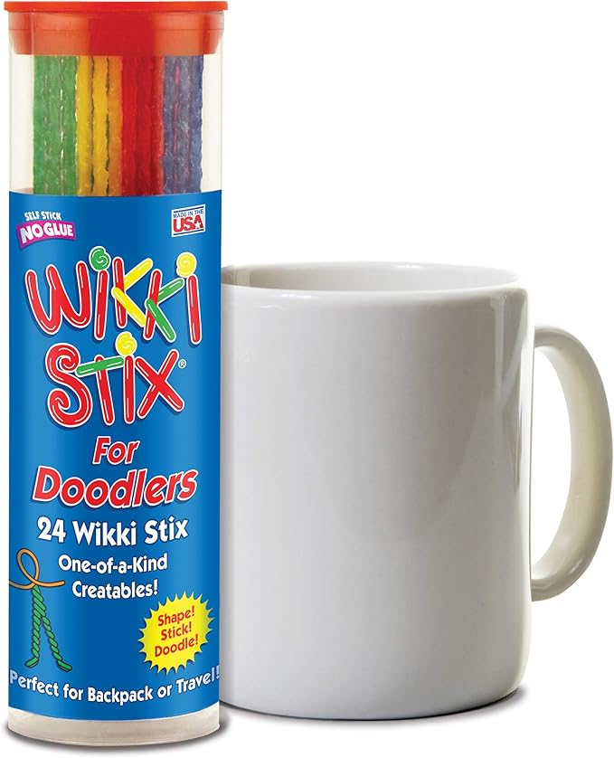 Wikki Stix for Doodlers - Kid's Travel Essential: Portable Creativity On-The-Go! Pack of 24 Wikki Stix in Neon and Primary Colors. Made in USA ! 3 & Up.