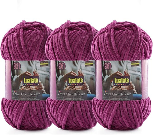 Baby Blanket Yarn for Crocheting Soft - 3 Pack of 100g/3.5oz Chunky Chenille Yarn for Knitting Blankets Amigurumi - #6 Super Bulky - 261 Yards Thick Plush Yarns (3, Violet)
