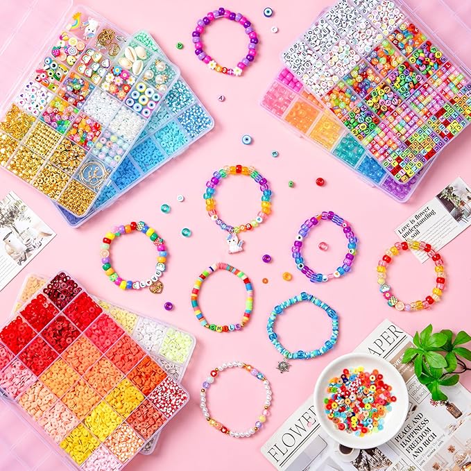 Taybonds Friendship Bracelet Making Kit- 6 Boxes with Clay, Pony, 6 Styles of Letter Beads and Multiple Charms, Jewelry Making Kit Gifts