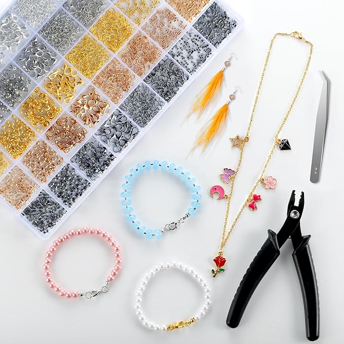 2425pcs Crimp Beads Jewelry Making Kit, Funtopia Crimp Tubes, Crimp Covers, Wire Guards, Lobster Clasp, Jump Ring for Bracelet Earring Necklace Making DIY Jewelry Repair Kit Supplies