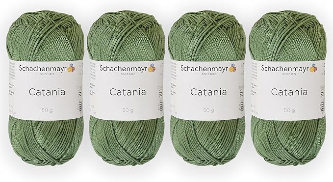 4 Skein/Pack Schachenmayr (SMC) Catania Originals Yarn, Each Ball 1.76 Oz (50gr) / 136 Yards (125 m), 100% Mercerized Cotton for Knitting and Crochet Yarn, Sport Weight, 212 - Khaki