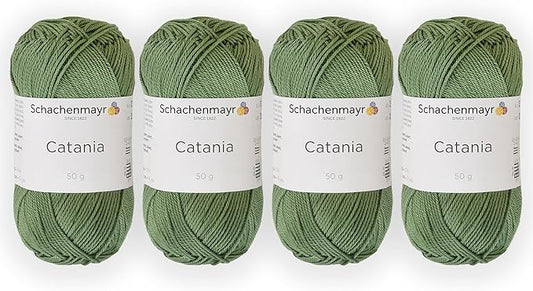 4 Skein/Pack Schachenmayr (SMC) Catania Originals Yarn, Each Ball 1.76 Oz (50gr) / 136 Yards (125 m), 100% Mercerized Cotton for Knitting and Crochet Yarn, Sport Weight, 212 - Khaki