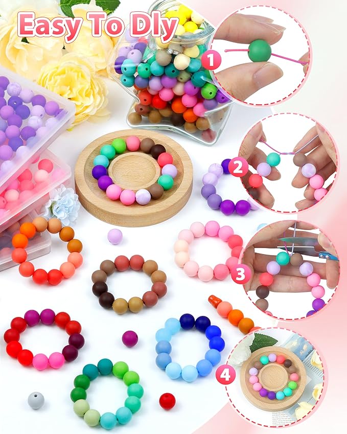 160pcs fiveizero 12mm silicone beads for keychain making, pink valentine's day mixed 6 colors round silicone bead bulk for pens, rubber beads for bracelets and diy crafts