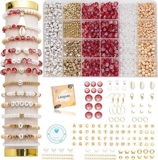 Xylise 6mm/8mm Crackle Glass Beads Bracelet Making Kit Crystal Glass Beads Jewelry Making Kit, Friendship Bracelet kit for DIY Crafts Gifts