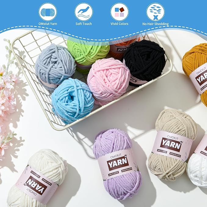4 Packs Plush Chenille Chunky Crochet Yarn - Baby Yarn for Crocheting Soft - Velvet Yarns Knitting for Blankets Crafts - Fluffy Amigurumi Yarns 200g/262.5yds (4 Light Khaki)