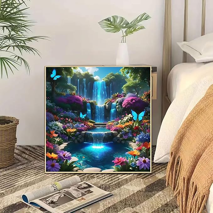 Landscape Scenery Diamond Art Kits for Adults Beginners, 5D DIY Full Round Drill Diamond Painting Kits Waterfall, Paint by Diamonds Dot Gem Art Crystal Flower Easy,Home Wall Decor 13.7X13.7Inch