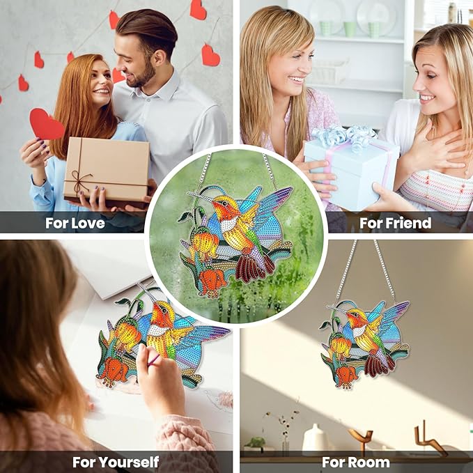EOBROMD Diamond Hanging Art Kits for Adults Bird, Flower DIY Special Shaped Rhinestone Kits for Adults, Diamond Art Painting Suncatcher, Window Pendants Home Garden Wall Hanging Ornament