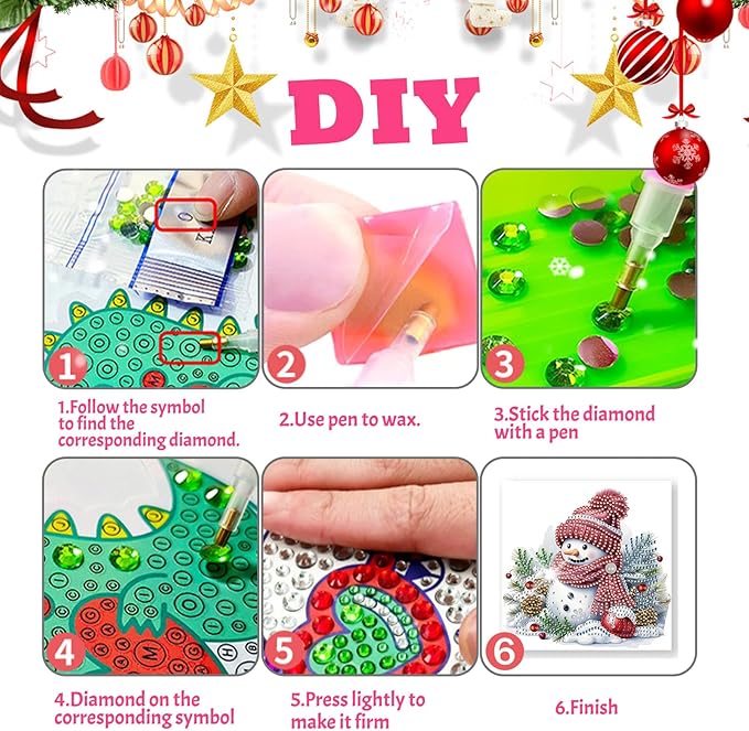YOKUSHI 12 PCS Diamond Art Painting Christmas Greeting Cards with Envelopes, Snowman Craft DIY Card Making Kits for Adults Gifts (Red)