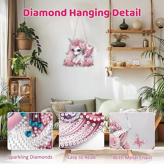 MEIYUDA Animals Diamond Painting Kits Hanging, DIY Cute Animal Diamond Art Window Pendant for Adults, Special Shape Rhinestone Ornament, Crystal Gem Art Craft for Home Garden Wall Decor