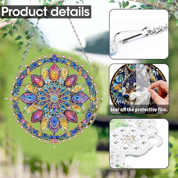 SKRYUIE Flower Hanging Diamond Art Kits for Adults Pendant Suncatcher, Special Shaped Crystal DIY Pearl Diamond Painting Kit, Gift for Mother Spring Summer Window Wreath Decor 7.09 x 7.09 Inch D6
