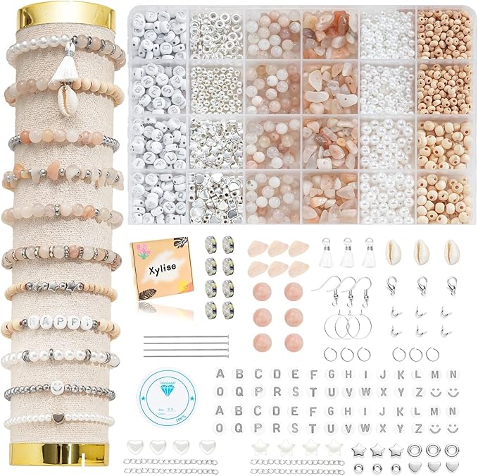 Xyliise Bracelet Making Kit Natürliche Perlen Set for Adults Beads for Bracelets Silver Jewelry Making Supplies DIY Jewelry Necklace Earrings (CZ006-Pink)