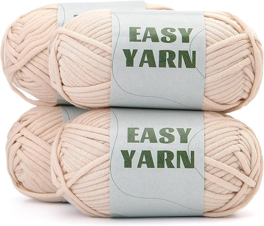 UzecPk 4x50g (7.1Oz) Crochet Yarn, 4x87Yds Yarn for Crocheting Cotton-Nylon Blend, Beginner Easy Yarns with Easy-to-See Stitches, Blend Crochet Kit Making Beige