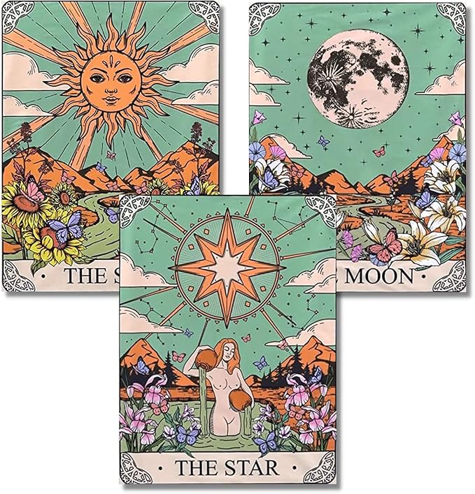 3 Pack Tarot Cards Stamped Cross Stitch Kits - Sun Moon Stars Embroidery Kits for Beginners Adults,11 CT Patterns Dimensions Counted Cross Stitch Kits Arts Craft Kits 12 x 16 inch