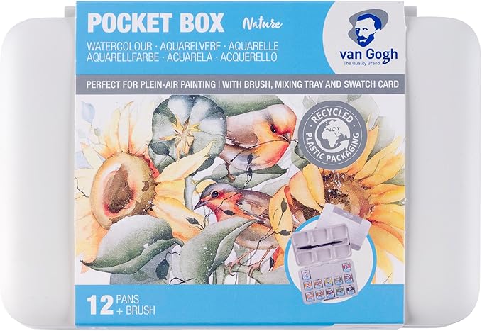 Van Gogh Watercolor Paint Set, Plastic Pocketbox, 12-Half Pan Shades of Nature Selection