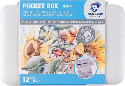 Van Gogh Watercolor Paint Set, Plastic Pocketbox, 12-Half Pan Shades of Nature Selection
